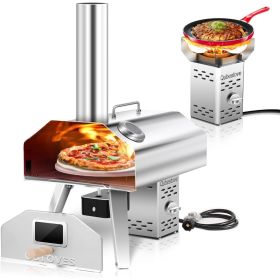 2-in-1 Outdoor Pizza Oven, 12" Propane Pizza Oven with AUTO ROTATING Pizza Stone, Portable, Removable Top as Torch Heater