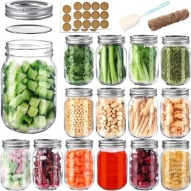 16 oz with Airtight Lids and Bands, 15 Pack Regular Mouth Canning Jars, Clear Glass Pint Jars