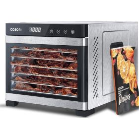 Food Dehydrator for Jerky, Holds 7.57lb Raw Beef with Large 6.5ft² Drying Space, 6 Stainless Steel 13"x12" Trays