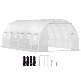 VEVOR Walk-in Tunnel Greenhouse, 20 x 10 x 7 ft Portable Plant Hot House w/ Galvanized Steel Hoops, 3 Top Beams, Diagonal Poles