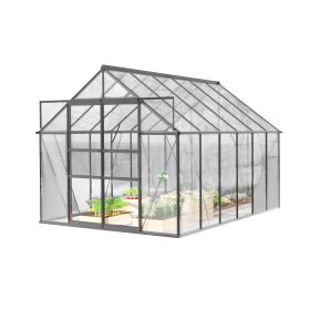 12x8 ft Walk-in Outdoor Greenhouse with Sliding Door, Vent Window, Rain Gutter