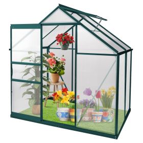 6x4 ft Walk-in Outdoor Greenhouse with Sliding Door, Vent Window, Rain Gutter