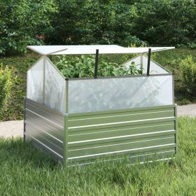 Garden Raised Bed with Greenhouse 39.4"x39.4"x33.5" Silver