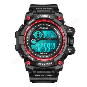 Cool Luminous Men Sport Watch High-end Silicone Strap Military Wrist Watch Led Calendar Waterproof Digital Watch reloj de hombre (Color: red--1003, size: 1)