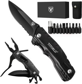 9 in 1 Multi-Tool Pocket Folding Blade Knife - Tactical Survival Rescue Gear Repair Equipment for Outdoor Camping and Emergency Situations (Color: Black)