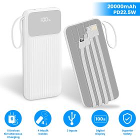 PD22.5W Fast Charger 20000mAh Fast Charging Power Bank Portable Charger with 4 Inbuilt Cables Digital Display Handle Fit For IOSPhone 15/14 Android An (Color: White)